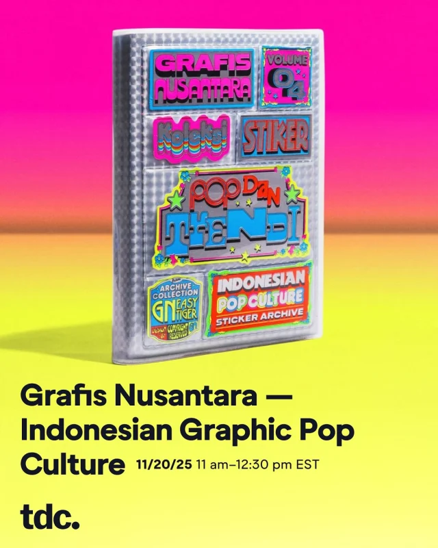 Every region in Indonesia carries its own visual language—found in vintage labels, everyday packaging, and the quiet details that shape our shared memory.

Grafis Nusantara: Indonesian Graphic Pop Culture brings Rakhmat Jaka (@rakhmatjaka) and Claudia Novreica (@novreica) in conversation with host John Kudos (@jkudos), exploring the stories, research, and creative process behind their celebrated publications.

This virtual event is pay-what-you-want. Register through this link: https://bit.ly/TDCGrafisNusantara